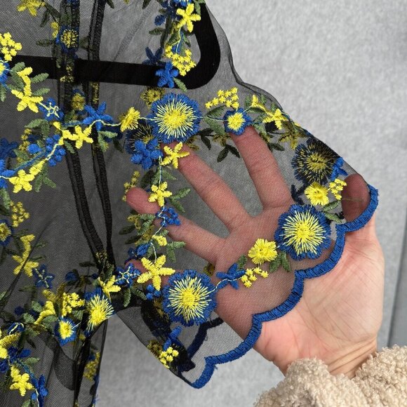 LuLaRoe Deanne II Sheer Embroidered Maxi Dress Size XL Black Blue Floral NEW - Picture 3 of 11